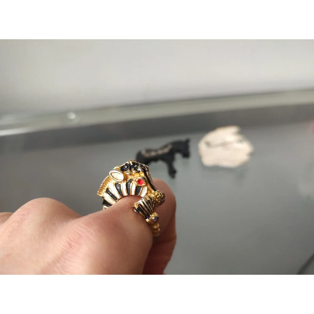 Vintage jewelry lot Zebra wildlife pins ring